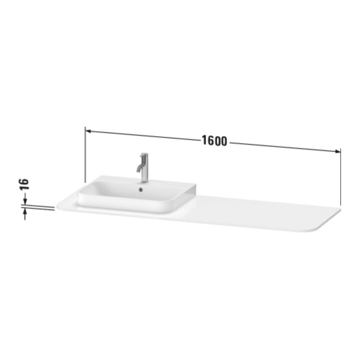 Duravit Console de lavabo Happy D.2 Plus 160x55 cm, 1 trou, cuvette droite, graphite mat
