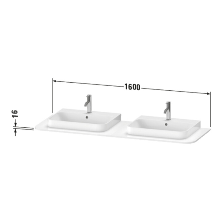Duravit Console de lavabo Happy D.2 Plus 160x55 cm, 2 découpes, graphite mat