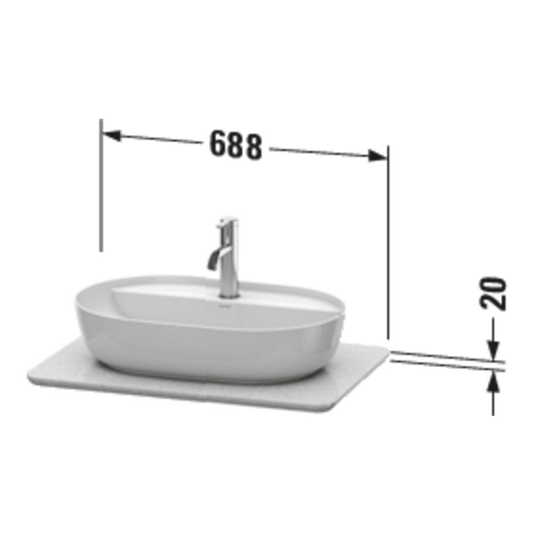 Duravit Console de lavabo Luv 68,8x47,5x2 cm, quartz, avec 1 trou, surface structurée