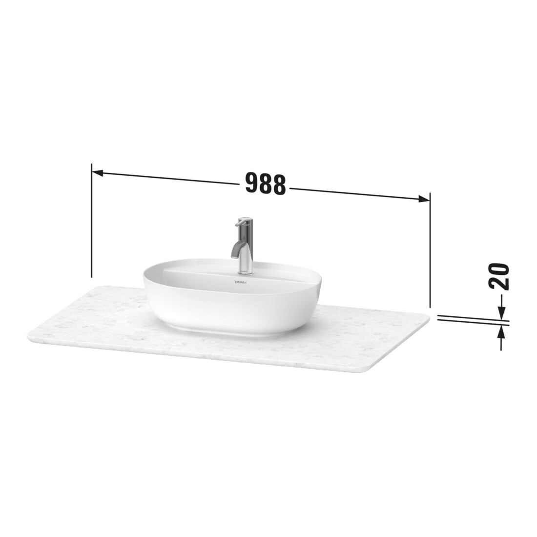 Duravit Console de lavabo Luv 98,8x59,5x2 cm, quartz, 1 trou, surface structurée