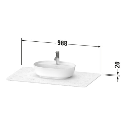 Duravit Console de lavabo Luv 98,8x59,5x2 cm, quartz, avec 1 trou, surface structurée