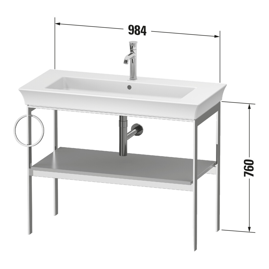 Duravit Console de lavabo White Tulip 98,4x45 cm, Me, bo, HTH gauche, graphite mat s-mat