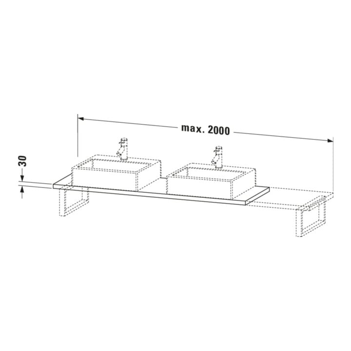 Duravit Console DuraStyle 80-200x48cm, 2 p., ép. 3cm, bas. ma