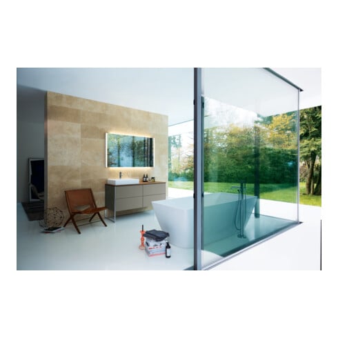Duravit Console en bois massif XSquare 140x55x2 cm, avec 1 AS, AS gauche, noyer américain