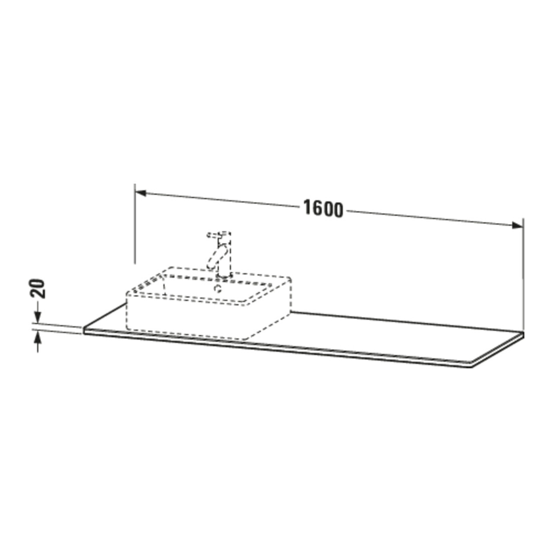 Duravit Console en bois massif XSquare 160x55x2 cm, m 1 AS, Dte, Noyer américain