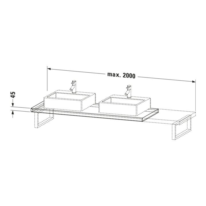 Duravit Console L-Cube 80-200x55 cm, 1 AS, ép. 4,5 cm, E d geb.