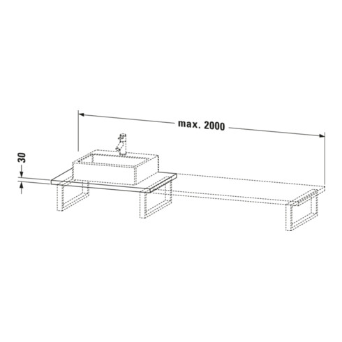 Duravit Console L-Cube 80-200x55cm, 1 AS, Ép. 3cm, base mate