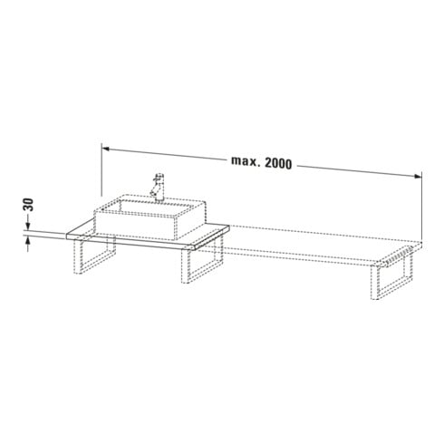 Duravit Console L-Cube 80-200x55cm, 1 AS, ép. 3cm, flan. Gr hgl