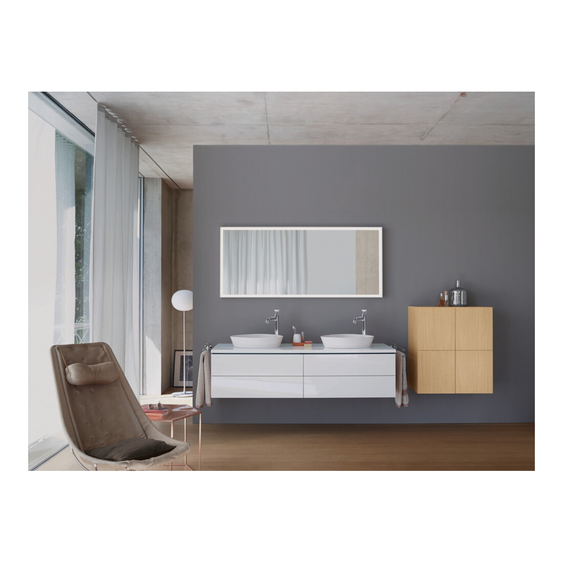 Duravit Console L-Cube 80-200x55cm, 2 étagères, ép. 3cm, blanc brillant