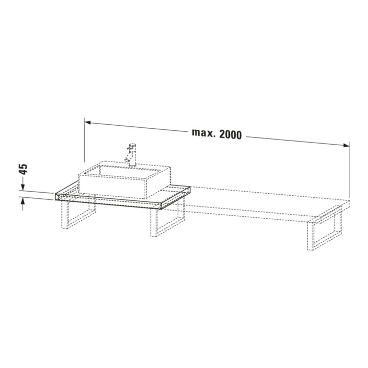 Duravit Console L-Cube 80-200x55cm, 2 pcs, ép. 4,5cm, gris mat