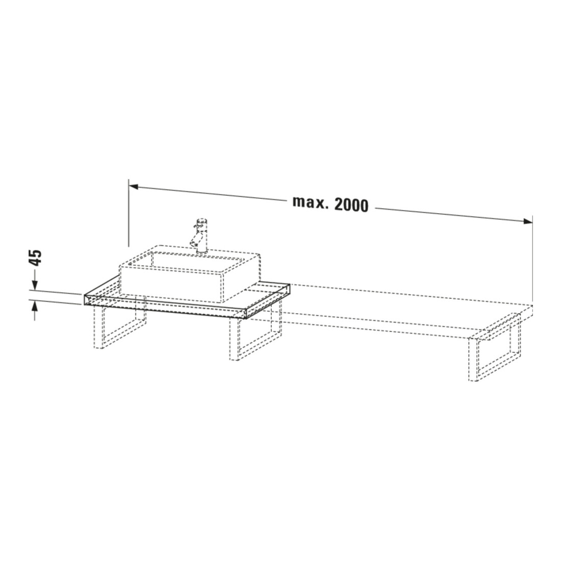 Duravit Console L-Cube 80-200x55cm, 2 pcs, ép. 4,5cm, gris mat