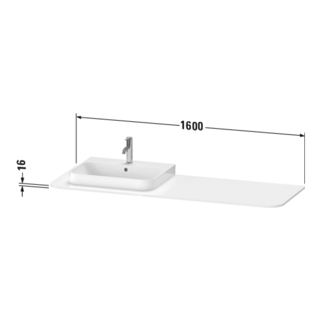 Duravit Console lavabo Happy D.2 Plus 160x55 cm, avec 1 trou robinet, cuvette gauche, Medit Ei