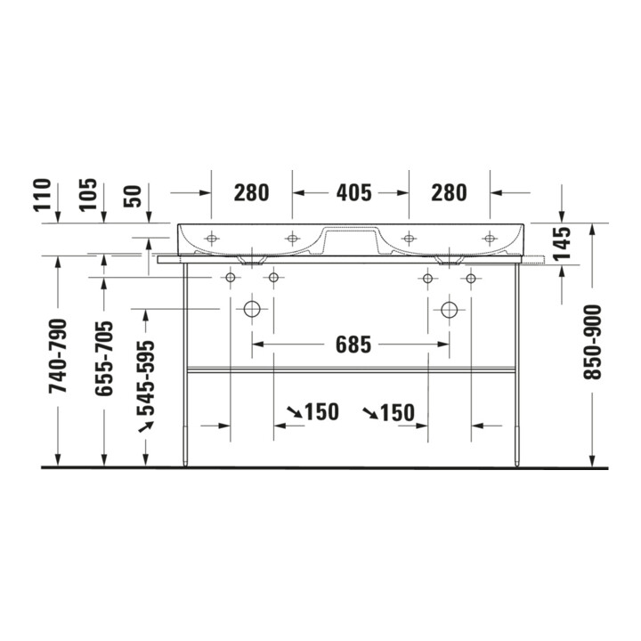 Duravit Console métal DuraSquare 126,5x45 cm, sur pied, chrome