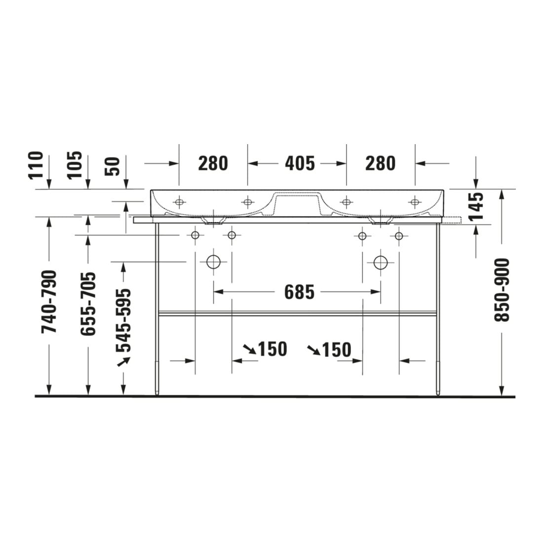 Duravit Console métal DuraSquare 126,5x45 cm, sur pied, noir mat