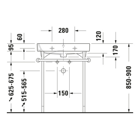 Duravit Console métal Happy D.2 62, 3x49,1 cm, f 231865, renforcée +5 cm, chromée