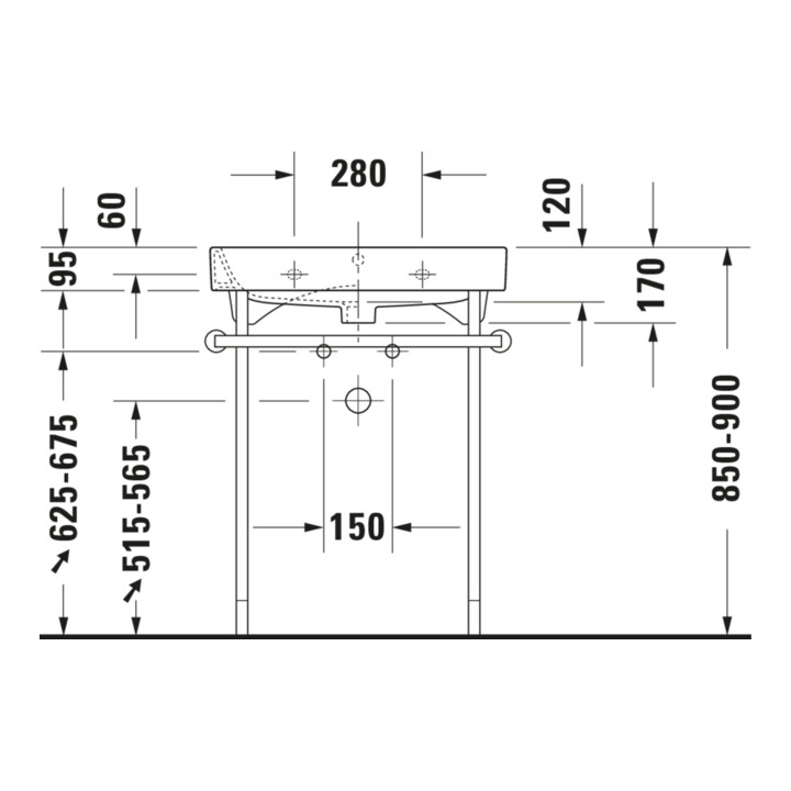 Duravit Console métal Happy D.2 62, 3x49,1 cm, f 231865, renforcée +5 cm, chromée