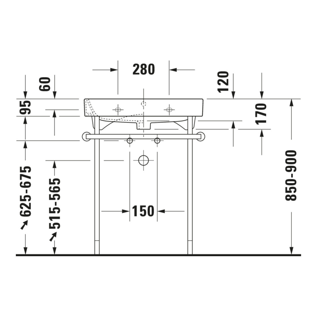 Duravit Console métal Happy D.2 62, 3x49,1 cm, f 231865, renforcée +5 cm, chromée