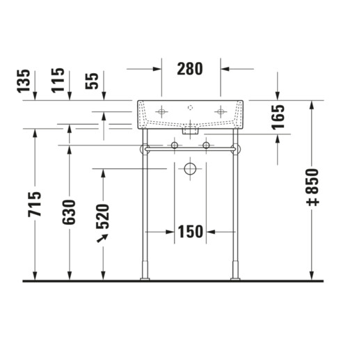 Duravit Console métal Vero rehaussée +5cm, chromée, réf. WT 045450, 235050