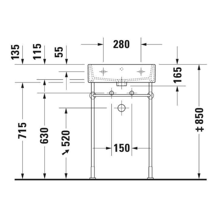 Duravit Console métal Vero rehaussée +5cm, chromée, réf. WT 045450, 235050