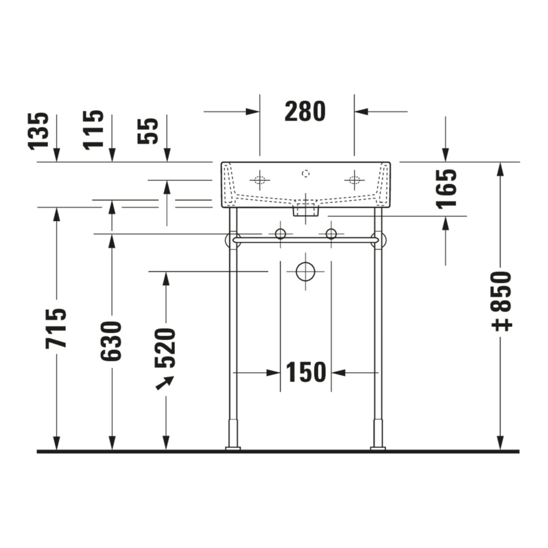 Duravit Console métal Vero rehaussée +5cm, chromée, réf. WT 045450, 235050