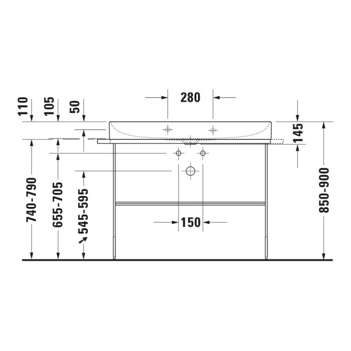 Duravit Console métallique DuraSquare 106,5x45 cm, sur pied, chrome