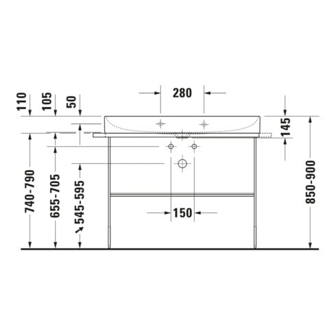 Duravit Console métallique DuraSquare 106,5x45 cm, sur pied, noir mat