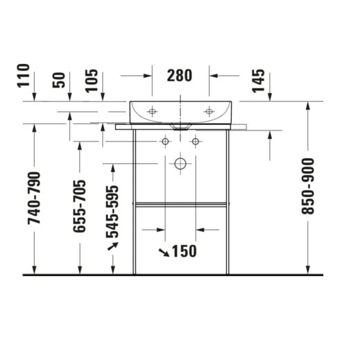 Duravit Console métallique DuraSquare 56,5x38 cm, sur pied, chrome