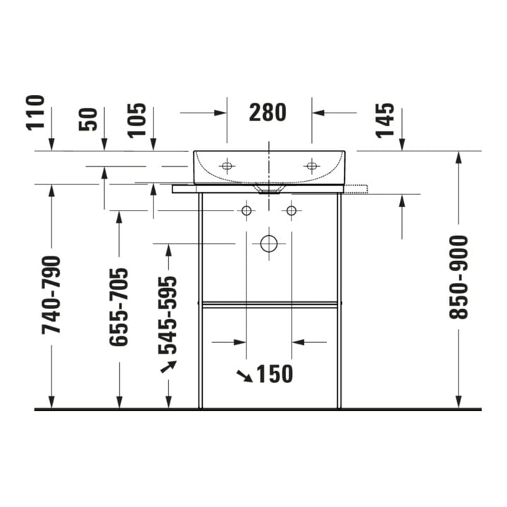 Duravit Console métallique DuraSquare 56,5x38 cm, sur pied, chrome
