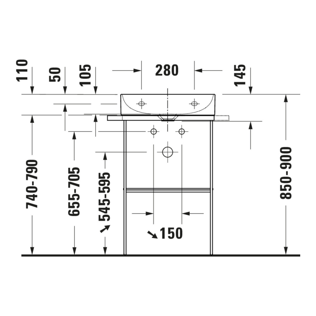 Duravit Console métallique DuraSquare 56,5x38 cm, sur pied, chrome
