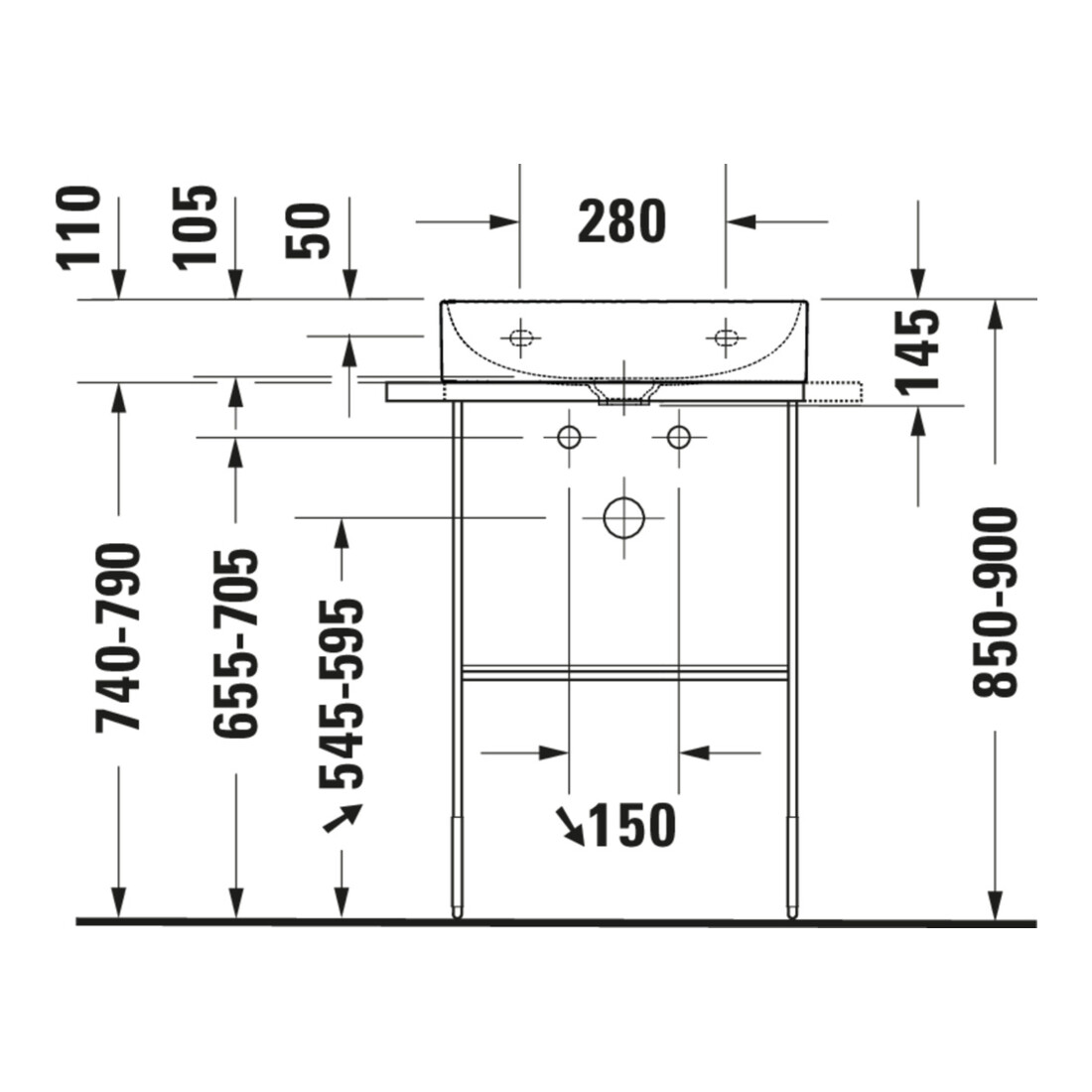 Duravit Console métallique DuraSquare 56,5x45 cm, sur pied, chrome
