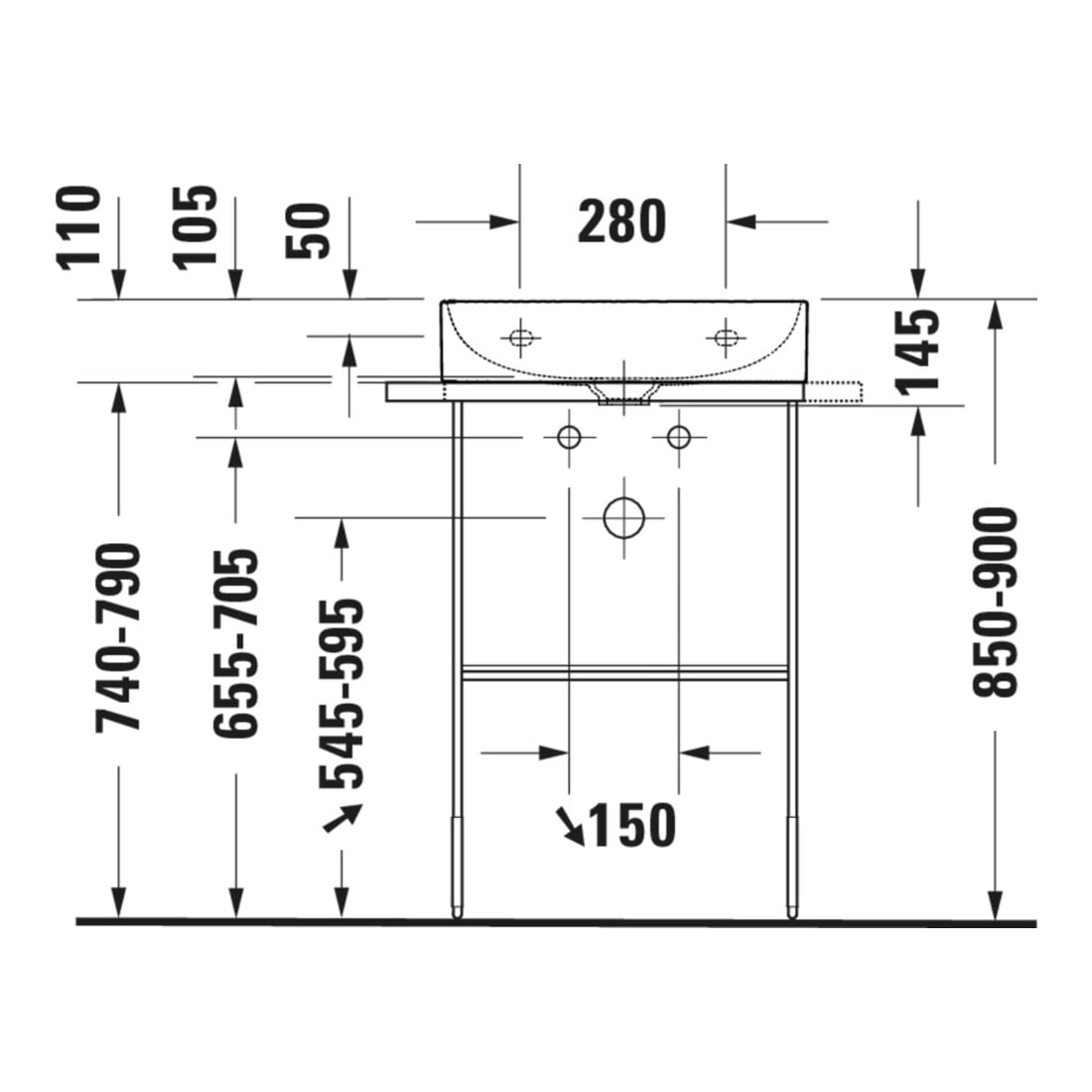 Duravit Console métallique DuraSquare 56,5x45 cm, sur pied, chrome