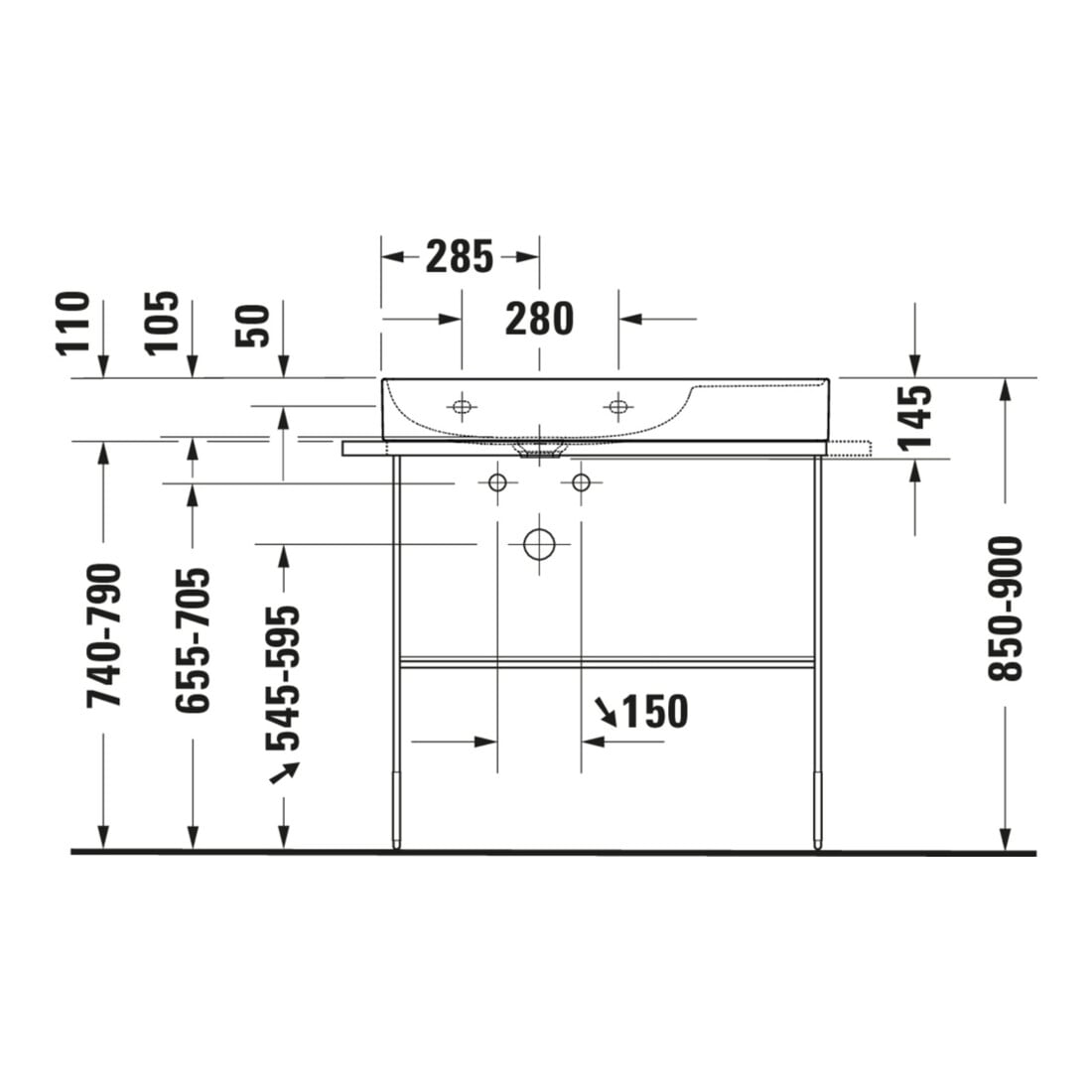 Duravit Console métallique DuraSquare 86,5x45 cm, sur pied, chrome