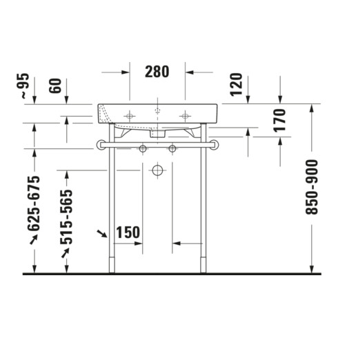 Duravit Console métallique Happy D.2 57,3x49,1 cm, f 231860, renforcée +5 cm, chromée