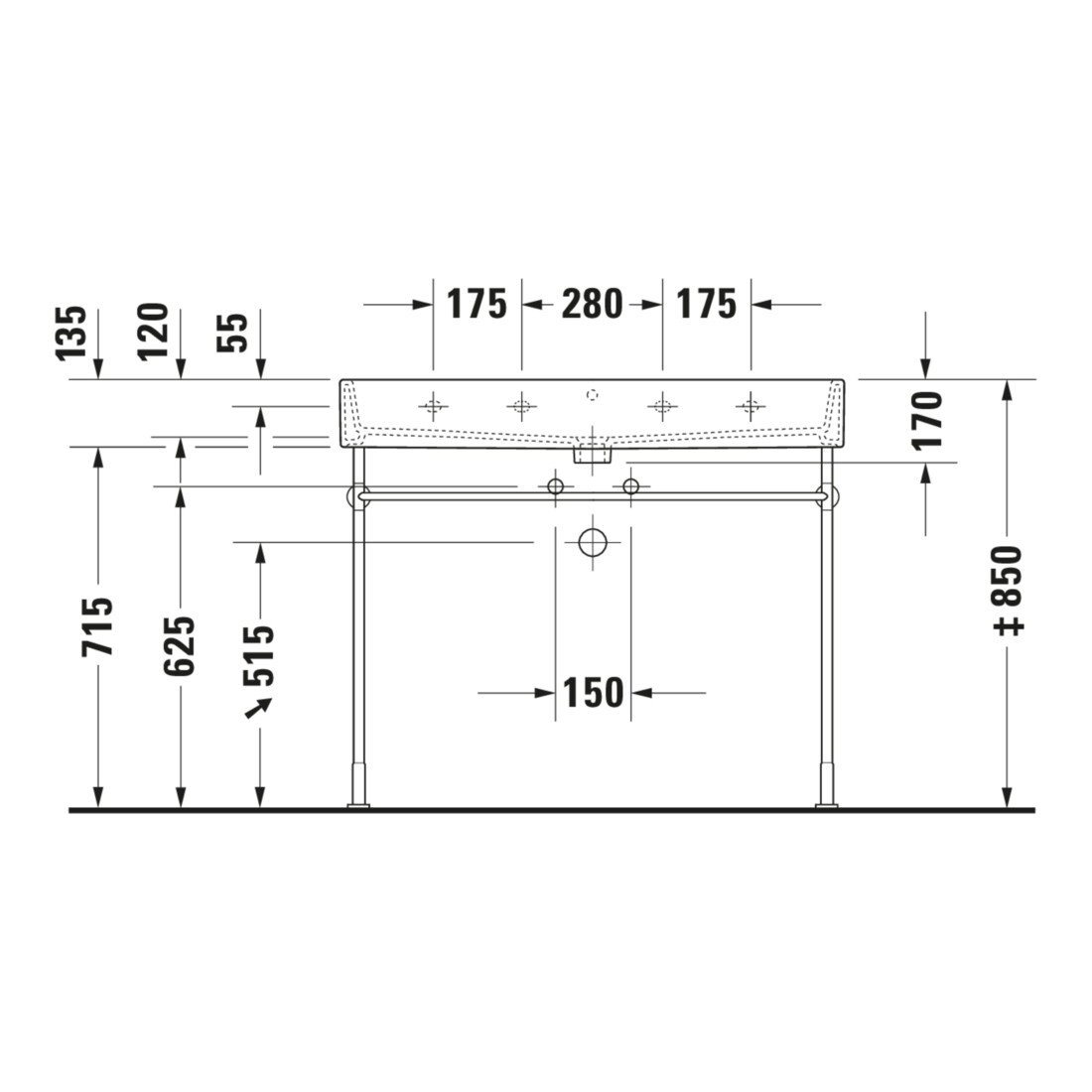 Duravit Console métallique Vero +5cm, chromé, réf. WT 045410, 235010