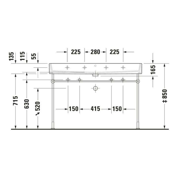 Duravit Console métallique Vero rehaussée +5 cm, chromée, WT 045412, 235012