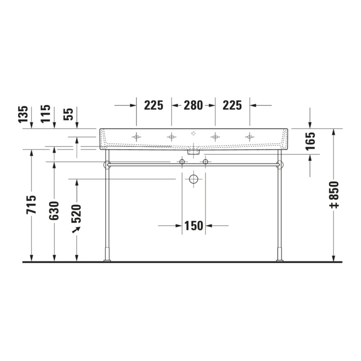 Duravit Console métallique Vero rehaussée +5 cm, chromée, WT 045412, 235012