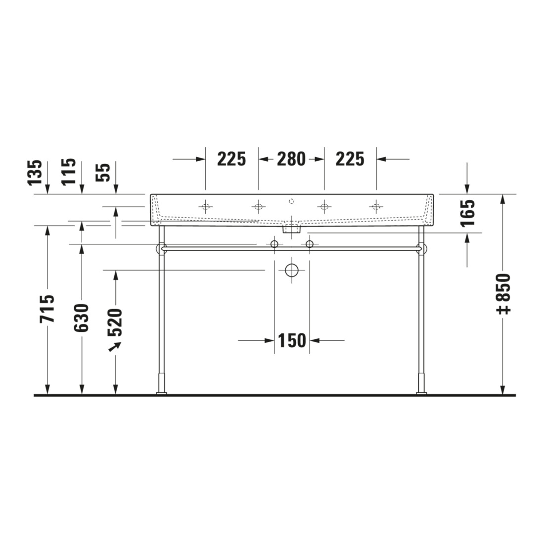 Duravit Console métallique Vero rehaussée +5 cm, chromée, WT 045412, 235012
