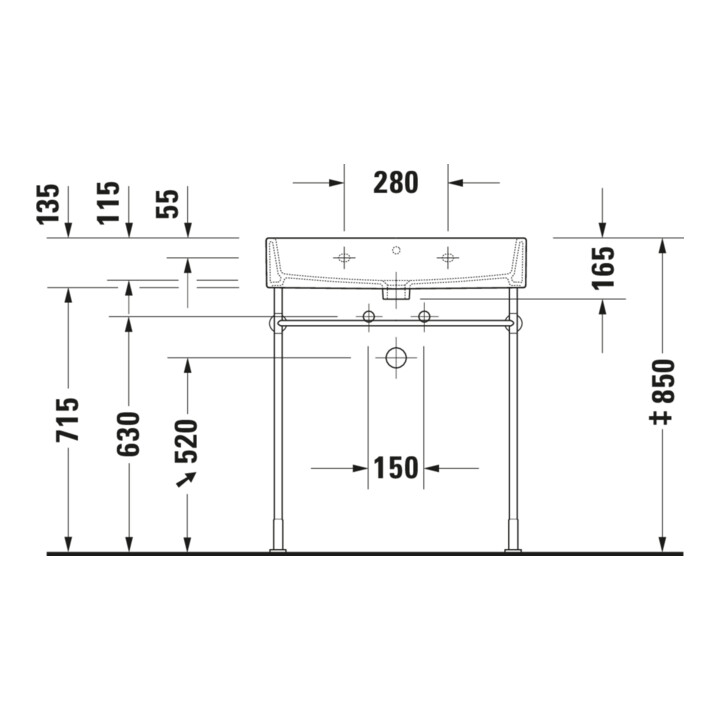 Duravit Console métallique Vero rehaussée +5cm, chromée, WT 045470, 235060