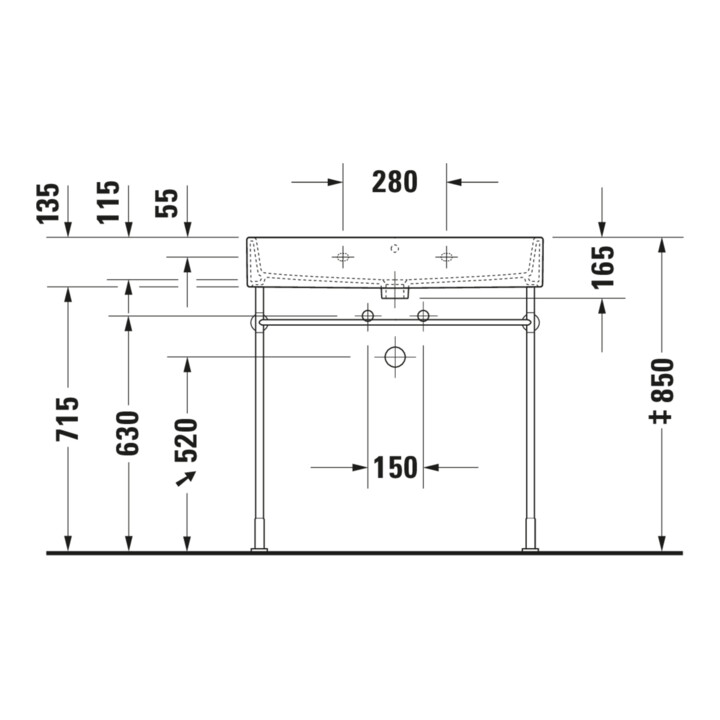 Duravit Console métallique Vero renforcée +5cm, chromé, réf. WT 045480, 235080