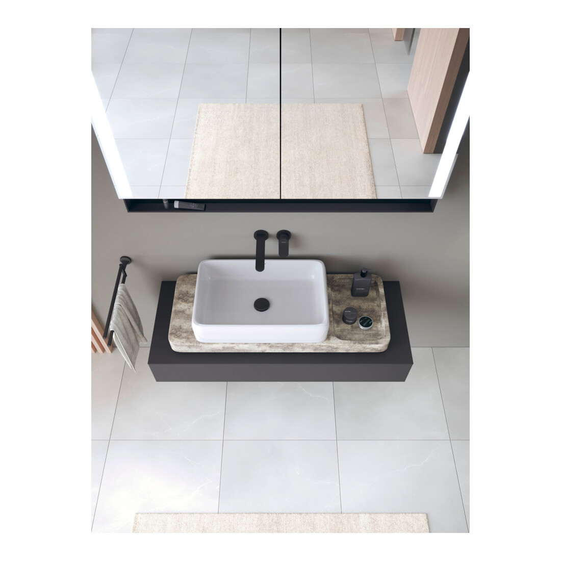 Duravit Console Qatego 120-200x48x17cm, 1 découpe, graphite mat