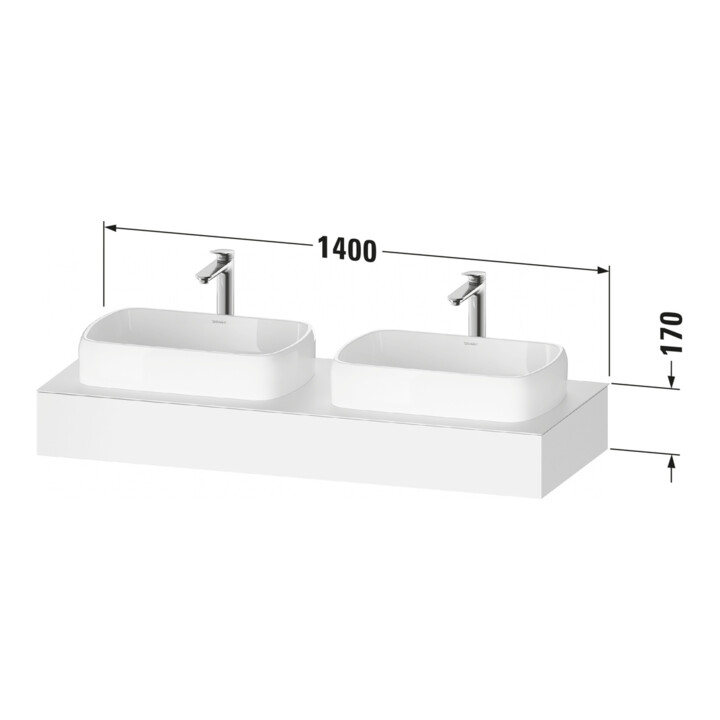 Duravit Console Qatego 140x55x17 cm, blanc, 2 trous, lavabo double face