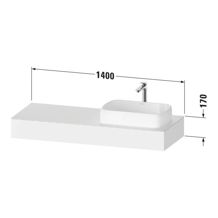 Duravit Console Qatego 140x55x17 cm, blanc mat, 1 découpe, évier droit