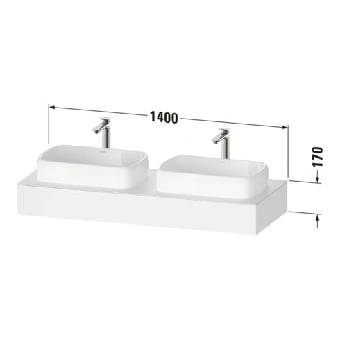 Duravit Console Qatego 140x55x17 cm, gris, 2 trous, lavabo double face