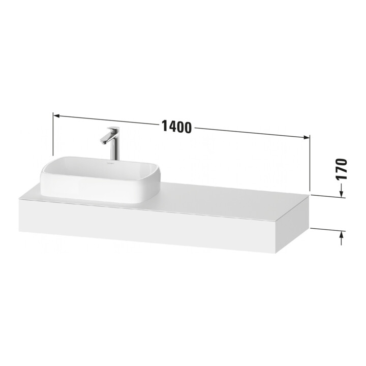 Duravit Console Qatego 140x55x17 cm, T mat, 1 découpe, évier gauche