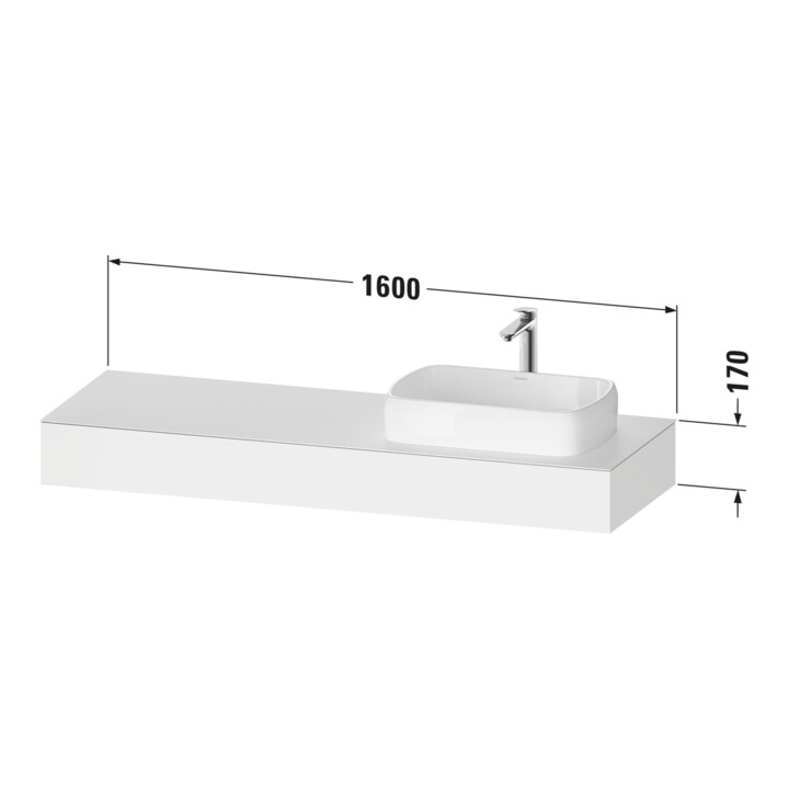 Duravit Console Qatego 160x55x17 cm, blanc brillant, 1 découpe, lavabo droit