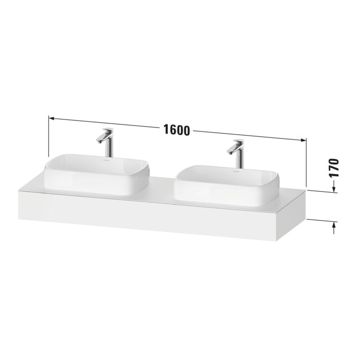 Duravit Console Qatego 160x55x17 cm, blanc brillant, 2 tiroirs, lavabo double face