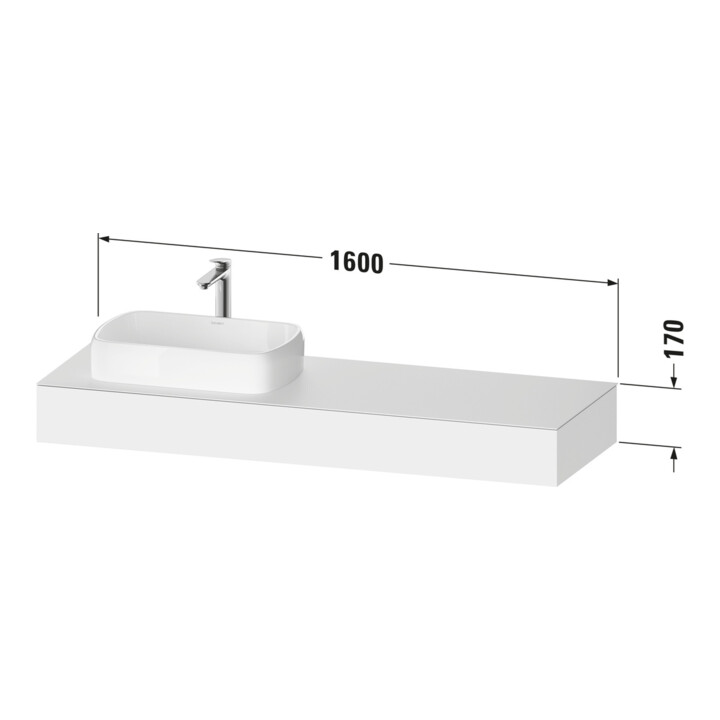 Duravit Console Qatego 160x55x17 cm, blanc mat, 1 découpe, évier gauche