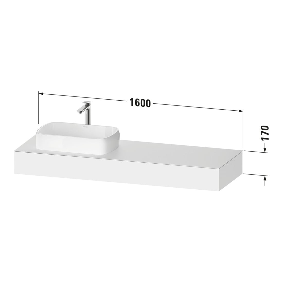 Duravit Console Qatego 160x55x17 cm, blanc mat, 1 découpe, lavabo gauche