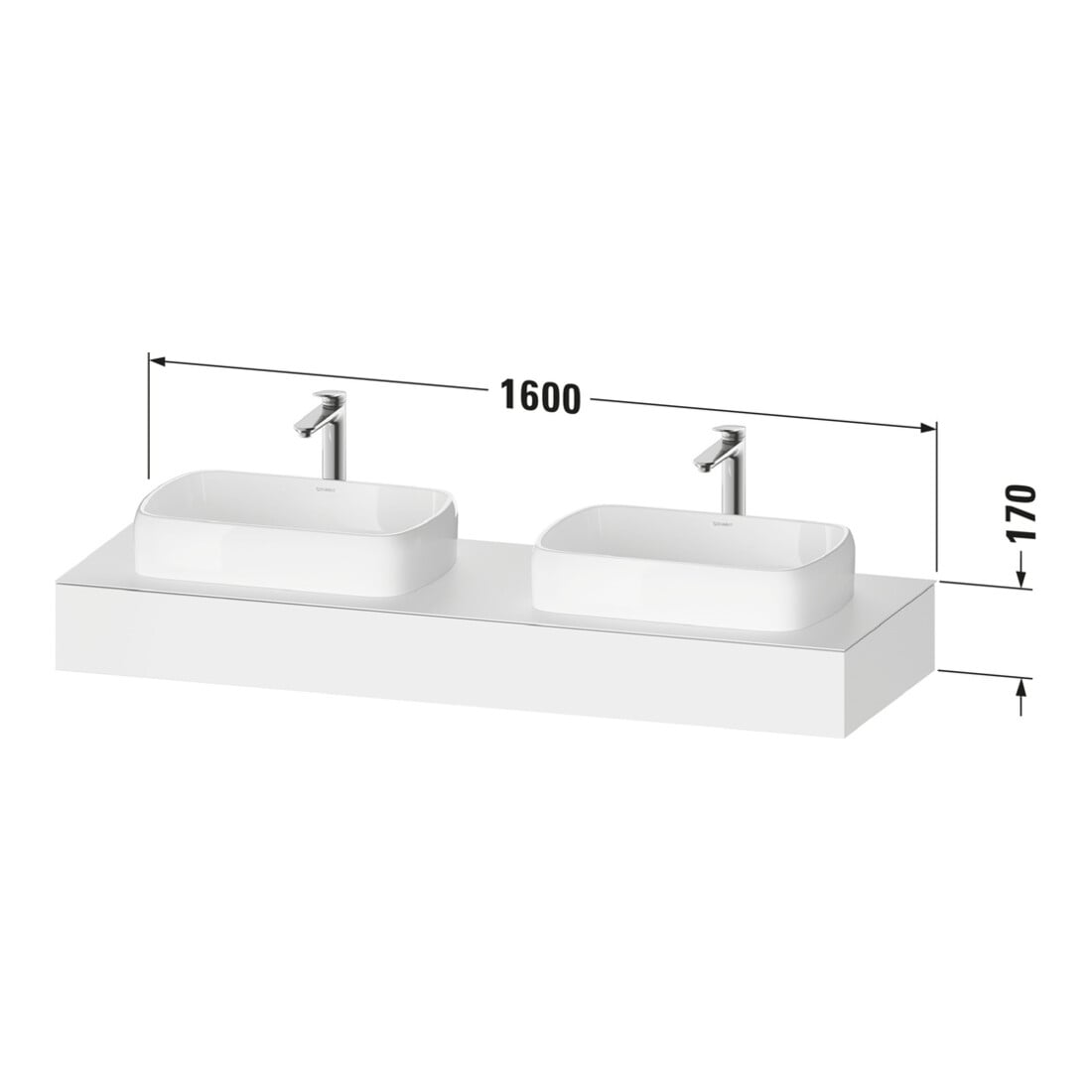 Duravit Console Qatego 160x55x17 cm, gris, 2 trous, lavabo double face