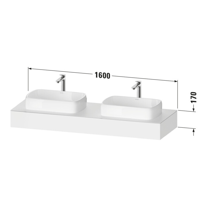 Duravit Console Qatego 160x55x17 cm, gris, 2 trous, lavabo double face
